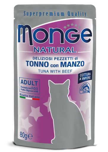 M06910 Monge Natural - Wet Cat Pouches Tuna Flakes with beef in jelly 80 g paveikslėlis