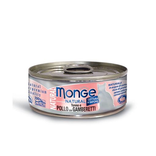 M07252 Monge Natural - Wet Cat Cans Tuna & chicken with shrimps 80 g paveikslėlis