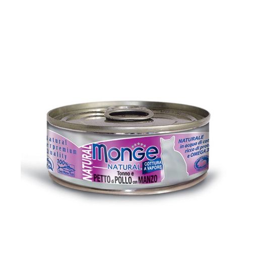 M07276 Monge Natural - Wet Cat Cans Tuna & chicken with beef 80 g paveikslėlis