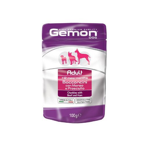 G00605 GEMON - Wet Dog Pouches Chunkies Adult beef & ham 100 g paveikslėlis