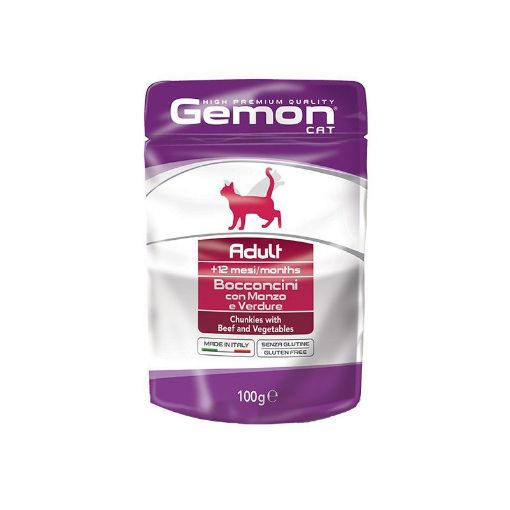 G00919 GEMON - Wet Cat Pouches - chunkies Adult Beef & vegetables 100 g paveikslėlis