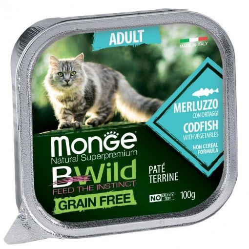 M12867 Monge BWILD Cat Grain Free Adult pate Codfish (menkė) and Vegetables 100 g paveikslėlis