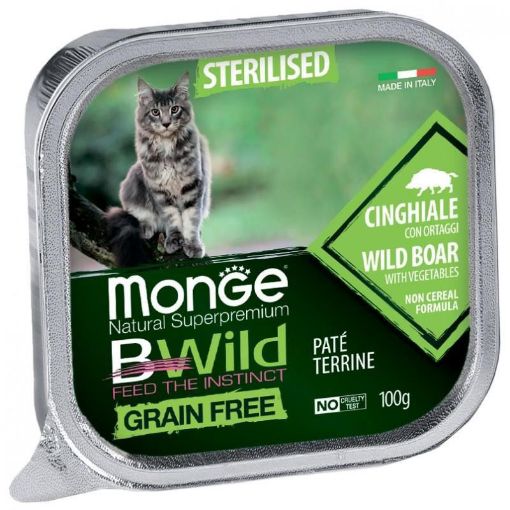 M12904 Monge BWILD Cat Grain Free Adult Sterilized Boar (šernas) and Vegetables 100 g paveikslėlis