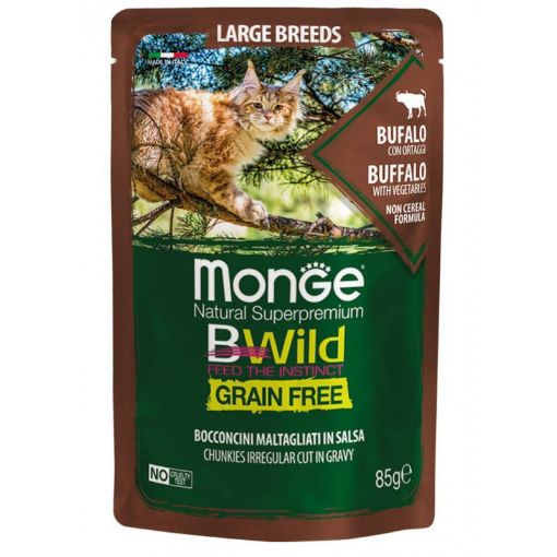 M12751 Monge BWILD Cat Pouches Gr.Fr. All Age Large Br. Buffalo with Vegetables 85 g (28) paveikslėlis