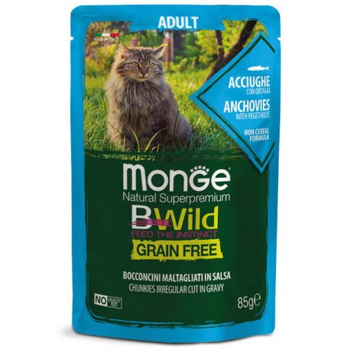 M12775 Monge BWILD Cat Pouches Gr.Fr. Adult Anchovies and Vegetables 85 g (28) paveikslėlis