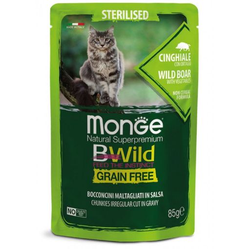 M12805 Monge BWILD Cat Pouches Gr.Fr. Adult Sterilised Wild Boar and Vegetables 85 g (28) paveikslėlis