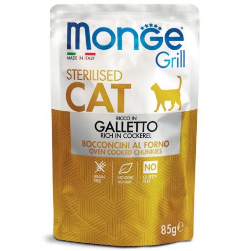 M13635 Monge GRILL- Cat Pouches Sterilised COCKEREL 85 g (28) paveikslėlis