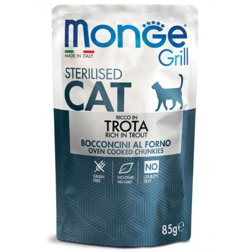 M13659 Monge GRILL- Cat Pouches Sterilised TROUT 85 g (28) paveikslėlis