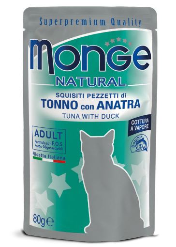 M07771 Monge Natural - Wet Cat Pouches Tuna Flakes with Duck in jelly 80 g paveikslėlis