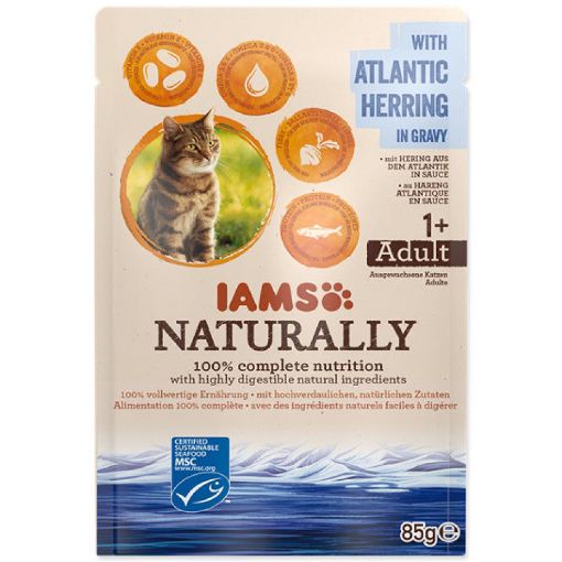 I67046 IAMS Naturally Adult Cat with Atlantic Herring in Gravy 85g paveikslėlis