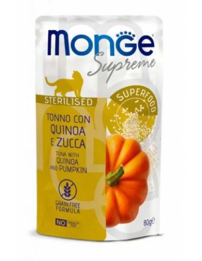 M07818 Monge SUPREME - Cat Wet Pouches Tuna with quinoa and pumpkin - Sterilised 80g (24) paveikslėlis