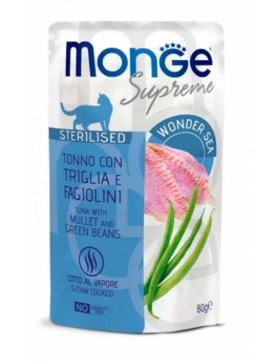 M06811 Monge SUPREME - Cat Wet Pouches Tuna with mullet and green beans - Sterilised 80g (24) paveikslėlis