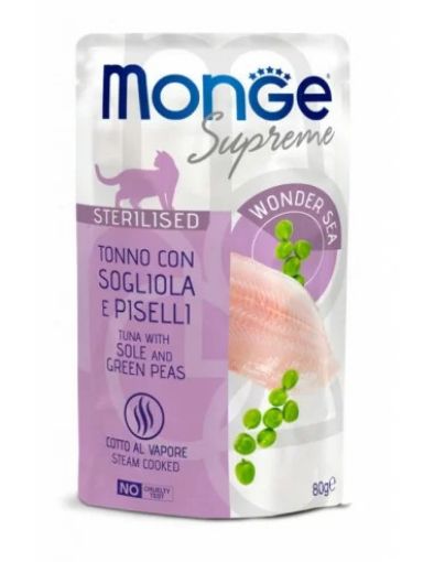 M06781 Monge SUPREME - Cat Wet Pouches Tuna with sole and green peas - Sterilised 80g (24) paveikslėlis