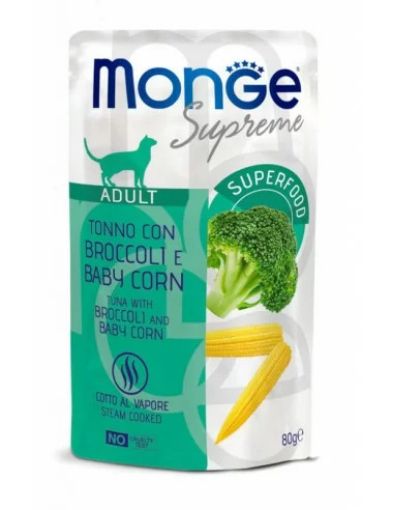 M06828 Monge SUPREME - Cat Wet Pouches Tuna with broccoli and baby corn - Adult 80g (24) paveikslėlis