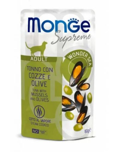 M06804 Monge SUPREME - Cat Wet Pouches Tuna with mussels and olives - Adult 80g (24) paveikslėlis