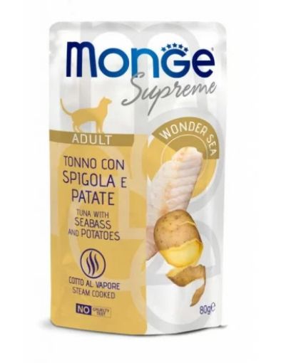 M06798 Monge SUPREME - Cat Wet Pouches Tuna with seabass and potatoes - Adult 80g (24) paveikslėlis