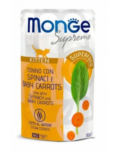 M06835 Monge SUPREME - Cat Wet Pouches Tuna with spinach and baby carrots - Kitten 80g (24) paveikslėlis