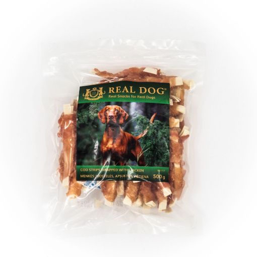 RD-117 REAL DOG SNACKS Menkės juostelės, apsuktos vištiena 500g paveikslėlis