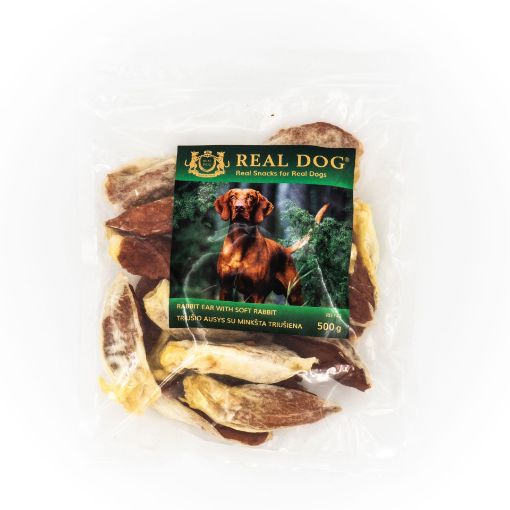 RD-143 REAL DOG SNACKS Triušio ausys su minkšta triušiena 500g paveikslėlis