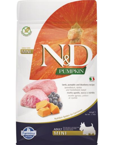 F33208 FARMINA N&D PUMPKIN - DOG Dry Lamb&Blueberry ADULT MINI 800 gr (pak.10) paveikslėlis