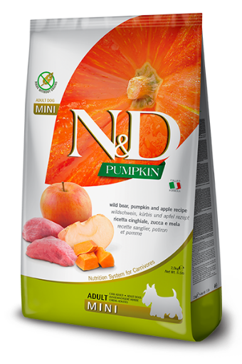 F33291 FARMINA N&D PUMPKIN - DOG Dry Wild Boar&Apple ADULT MINI 2,5 kg (pak.4) paveikslėlis