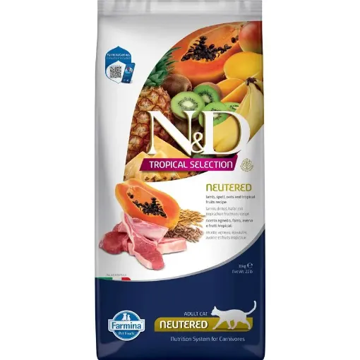 F42149 FARMINA N&D TROPICAL SELECTION - CAT Dry Lamb, Spelt, Oats NEUTERED 10 kg paveikslėlis