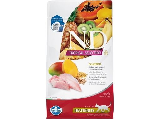 F42194 FARMINA N&D TROPICAL SELECTION - CAT Dry Chicken, Spelt, Oats NEUTERED 300 gr (pak.16) paveikslėlis