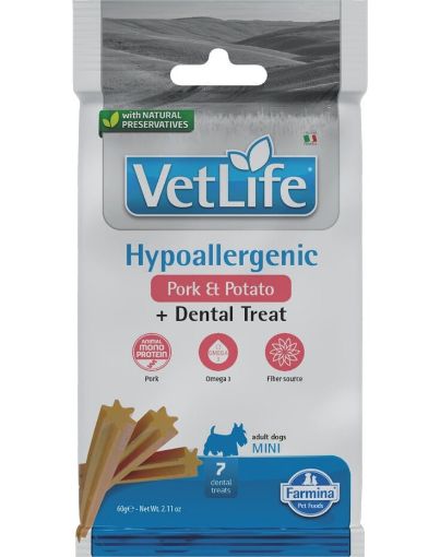 F43542 FARMINA  VET LIFE - DOG TREAT - HYPOALLERGENIC Pork&Potato ADULT MINI 60 g paveikslėlis