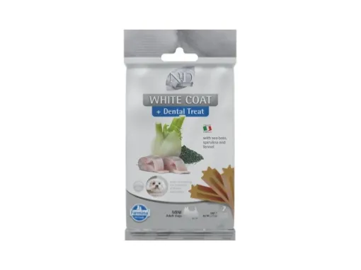 F44709 FARMINA N&D WHITE - DOG TREAT - Sea Bass Spirulina&Fennel ADULT MINI 60 g paveikslėlis