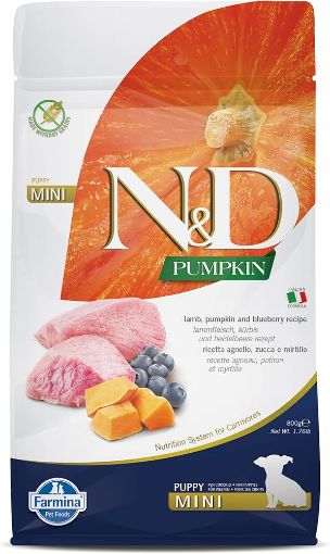 F33185 FARMINA N&D PUMPKIN - DOG Dry Lamb&Blueberry PUPPY MINI 800 gr (pak.10) paveikslėlis