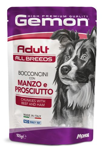 G00605 GEMON - Wet Dog Pouches Chunkies Adult beef & ham 100 g paveikslėlis