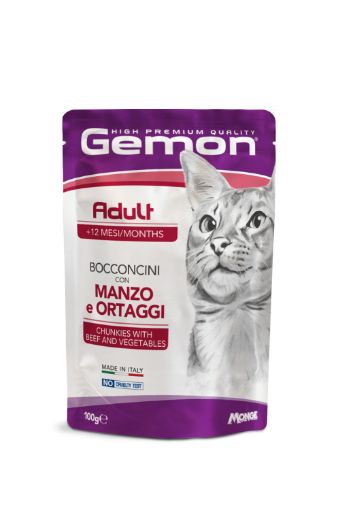 G00919 GEMON - Wet Cat Pouches - chunkies Adult Beef & vegetables 100 g paveikslėlis
