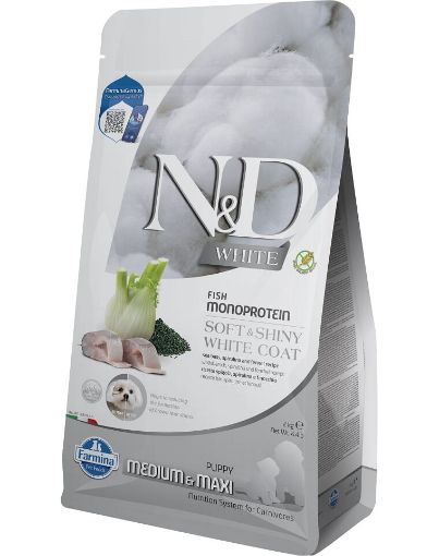 F44938 FARMINA N&D WHITE - DOG Dry Sea Bass Spirulina&Fennel PUPPY MED&MAX 2 kg (pak.4) paveikslėlis