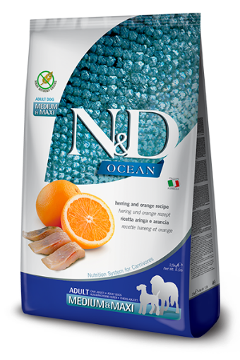 F36483 FARMINA N&D OCEAN - DOG Dry Herring&Orange ADULT MED&MAX 2,5 kg (pak.4) paveikslėlis