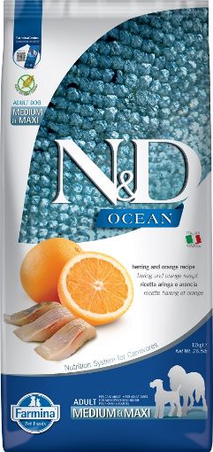 F36490 FARMINA N&D OCEAN - DOG Dry Herring&Orange ADULT MED&MAX 12 kg paveikslėlis
