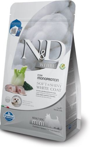 F44990 FARMINA N&D WHITE - DOG Dry Sea Bass Spirulina&Fennel ADULT MINI 5 kg paveikslėlis