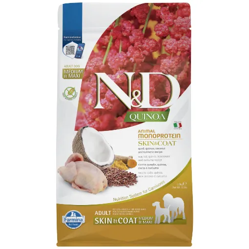 F41951 FARMINA N&D QUINOA - DOG Dry SKIN&COAT Quail&Coconut ADULT MED&MAX 2,5 kg (pak.4) paveikslėlis