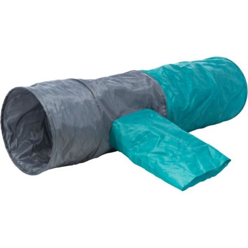 3.5_4302 TRIXIE Žaidimų tunelis katėms su 4 įėjimais, pliušas, 30x115 cm, pilka/žalsva paveikslėlis