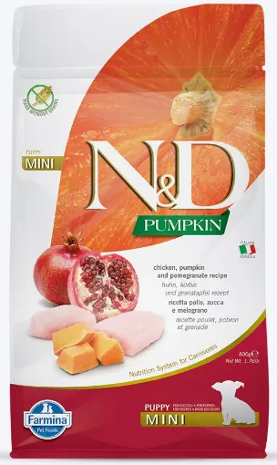 F38715 FARMINA N&D PUMPKIN - DOG Dry Chicken&Pomegranate PUPPY MINI 800 g (pak.10) paveikslėlis