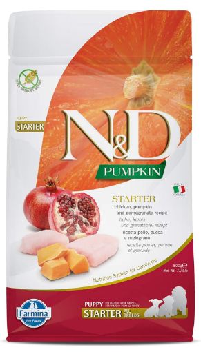 F38883 FARMINA N&D PUMPKIN - DOG Dry Chicken&Pomegranate STARTER PUPPY ALL BR 800 g (pak.10) paveikslėlis