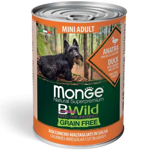 M12638 Monge BWILD Dog Mini Adult Chunkies Grain Free Duck with Pumpkin&Zucchini 400g paveikslėlis