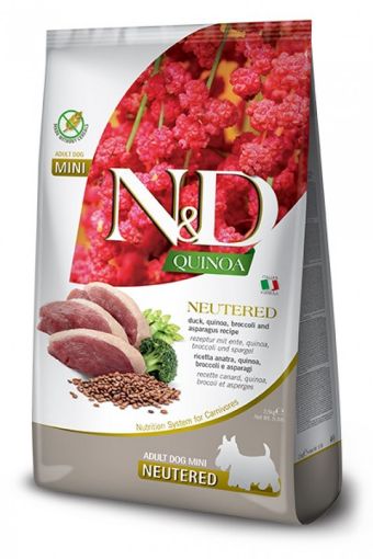 F38623 FARMINA N&D QUINOA - DOG Dry NEUTERED Duck Broccoli&Asparagus ADULT MINI 800 g (pak.10) paveikslėlis