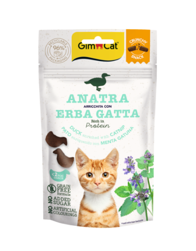 02.422176 Gimcat Crunchy Snacks Duck /Catnip 50g traškūs skanėstai antis/katžolė paveikslėlis