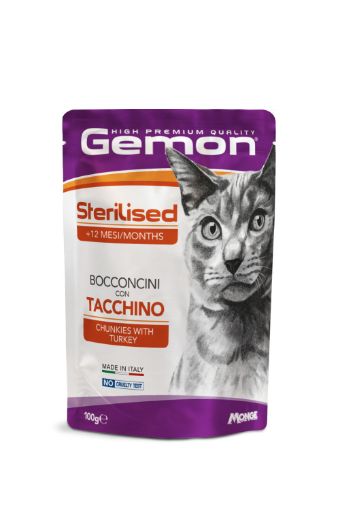 G00889 GEMON - Wet Cat Pouches - chunkies STERILISED Turkey 100 g paveikslėlis
