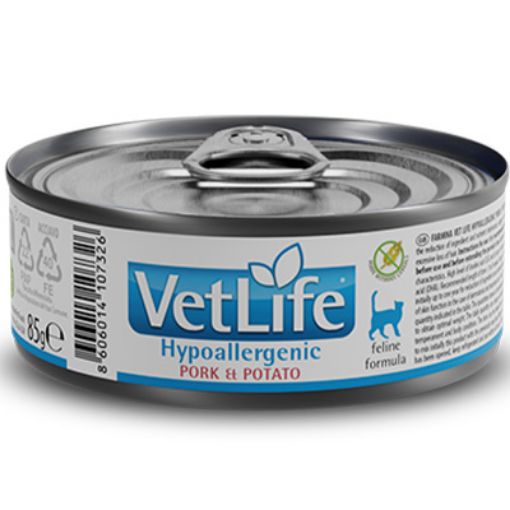F07326 FARMINA VET LIFE - CAT Wet HYPOALLERGENIC Pork&Potato 85 g (pak.12) paveikslėlis