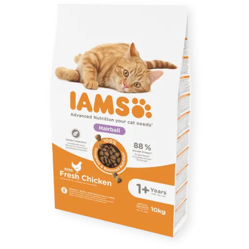 I27064 Iams Adult Cat Hairball Chicken 10 kg su vištiena paveikslėlis