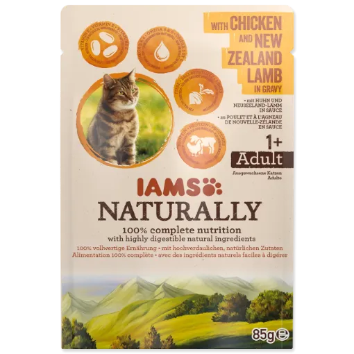 I67008 IAMS Naturally Adult Cat with Chicken & New Zeland Lamb in Gravy 85g paveikslėlis