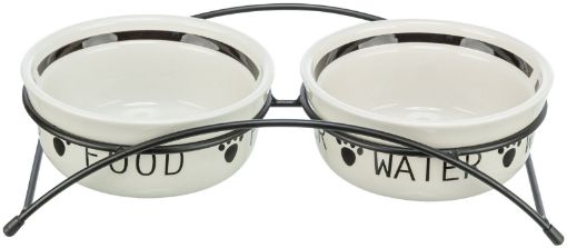 1.6_24641 TRIXIE Dubenėlių kompl., keramika-metal., 2x0.6 l, 15 cm-32x9x15 cm, baltas-juodas paveikslėlis