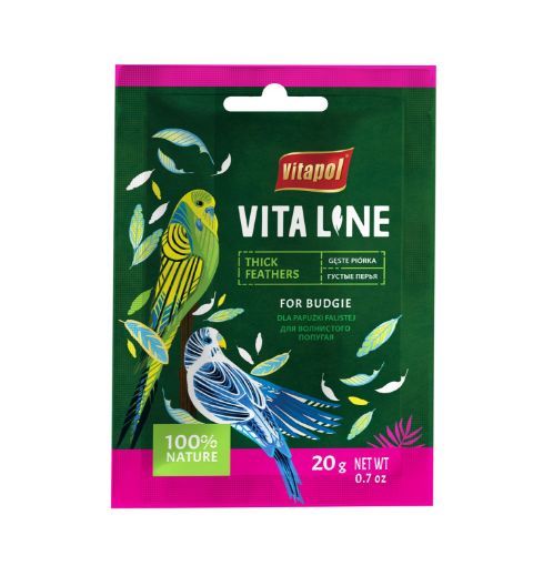 V21427 Vitapol VITALINE bang. papūgėlėms tankios plunksnos Thick feathers 20g paveikslėlis
