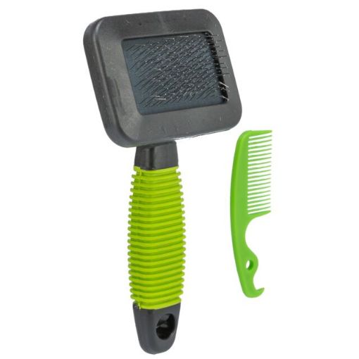 5.0_6288 TRIXIE Minkštas šepetys, plastm.-metal. dantukai, 7x13 cm, žalia (pak.3) paveikslėlis